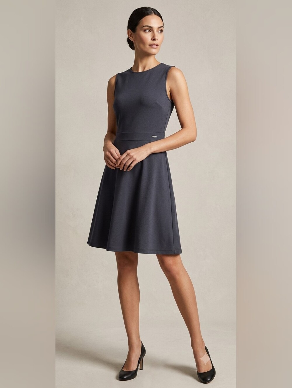 Armani Exchange Fit & Flare Navy Blue Sleeveless A-Line Workwear Mini Dress M